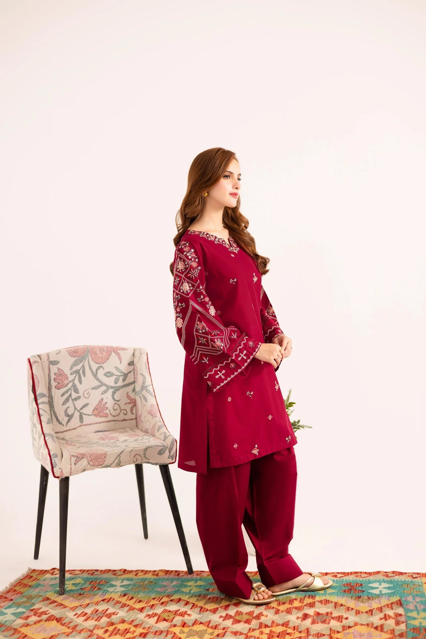 Red Embroidered 3 Piece | stitched