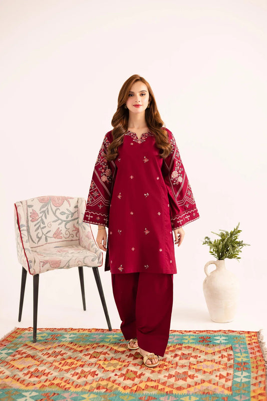 Red Embroidered 3 Piece | stitched