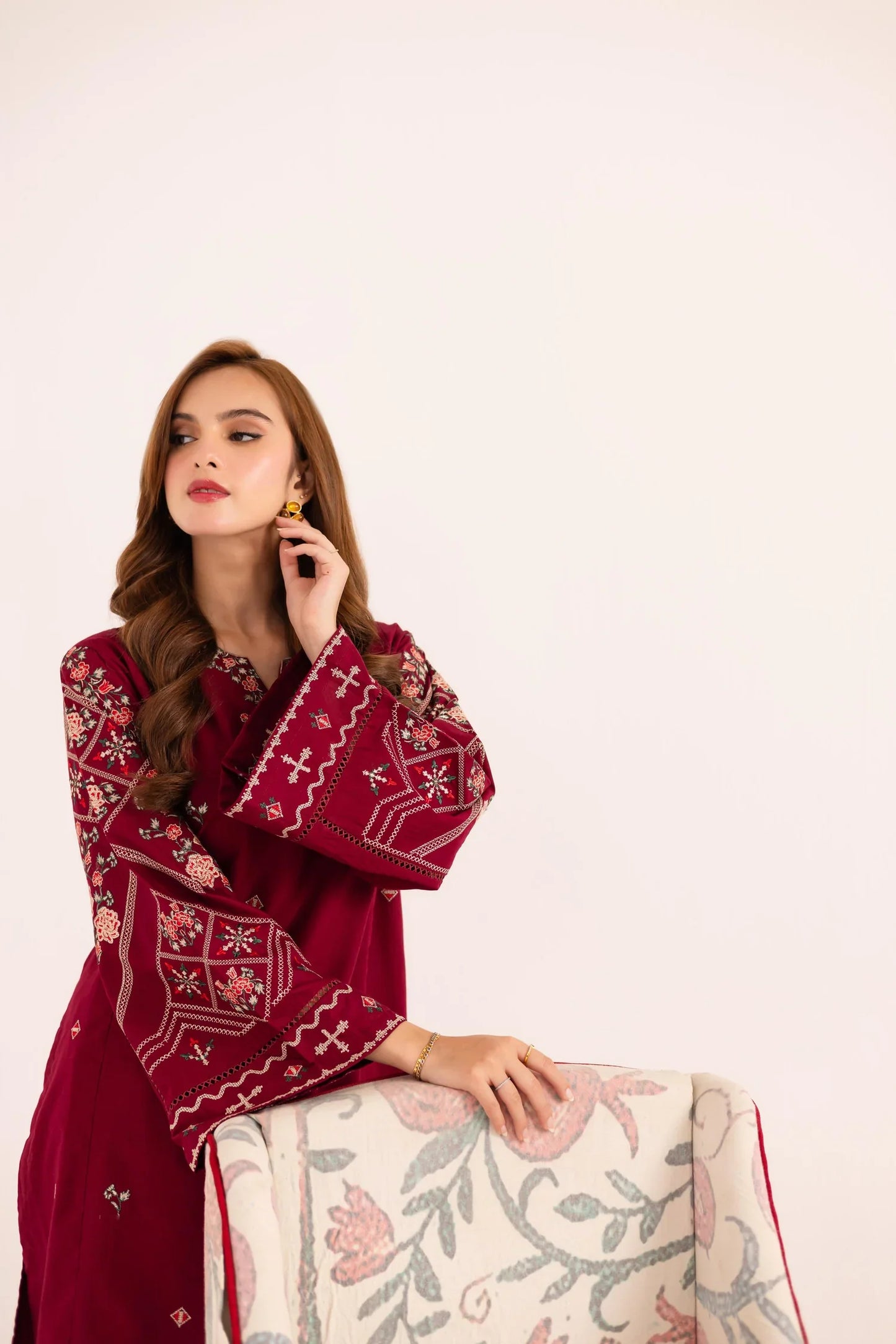Red Embroidered 3 Piece | stitched