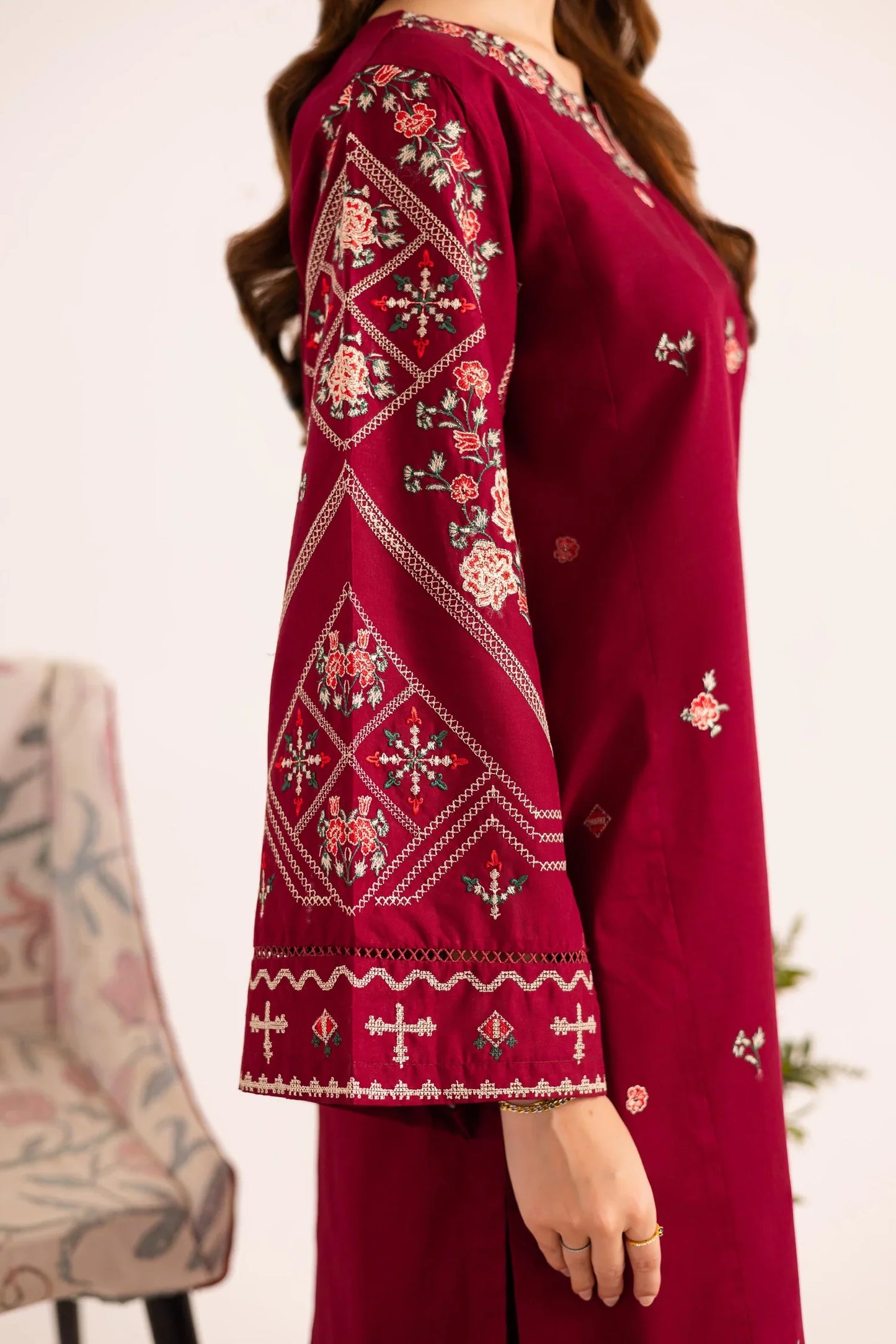 Red Embroidered 3 Piece | stitched